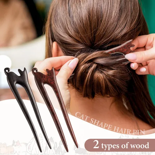 Miniatura 6 de 2 unidades de palillos de madera para el cabello, horquillas de cabello con torsión francesa, hechas a mano de ébano y sándalo, palillos