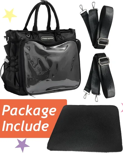 Miniatura 2 de Mochila grande Ita de hombro con inserto, bolso kawaiI Ita, para exhibición de pines, anime para fanáticos de Kpop (pines no incluidos) (negro)