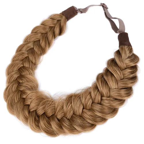 Miniatura 9 de Diadema ancha y despeinada de 2 mechones de cabello sintético trenzado, accesorio de belleza para mujeres y niñas, 62g/2.1 oz (caoba)