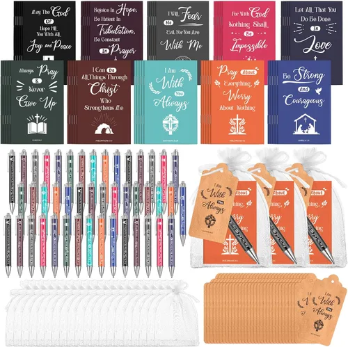 Miniatura 8 de Qeeenar Juego de 200 regalos cristianos a granel, versículo de la Biblia, bolígrafo religioso y cuaderno de regalo con etiquetas de agradecimiento