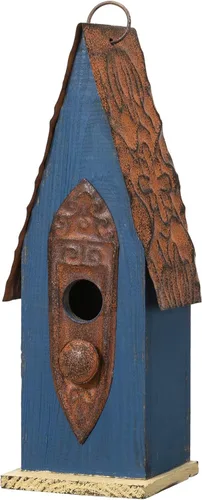 Miniatura 8 de Glitzhome Casa de pájaros colgante de 13.25 pulgadas de alto, color verde retro, de madera maciza envejecida, para exteriores RetroGreen