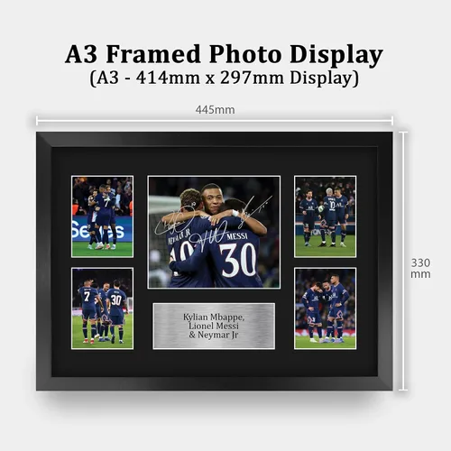 Miniatura 2 de HWC Trading Kylian Mbappe, Lionel Messi y Neymar Jr Paris Blue and Reds - Memorabilia impresa con autógrafo, para fanáticos del fútbol y seguidores