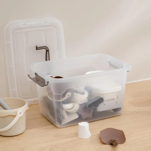 Miniatura 9 de Citylife - Paquete de 4 cubos de almacenamiento de 5.3 cuartos de galón con tapas, contenedores de plástico transparente con mango gris