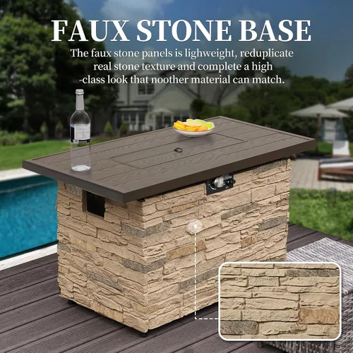 Miniatura 8 de Mesa de Hoguera de Propano PIZZELLO de 43 Pulgadas al Aire Libre, Mesa de Fuego Rectangular de Piedra para Exteriores, Mesa de Hoguera de 50,000 BTU