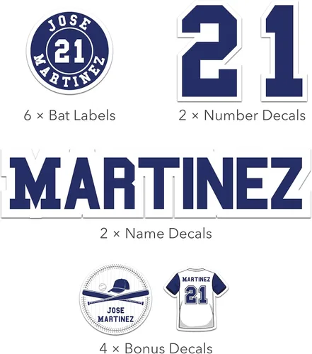 Miniatura 2 de Juego de calcomanías personalizadas para casco de béisbol, incluye calcomanías personalizadas para bates de béisbol, bates de sóftbol, cascos