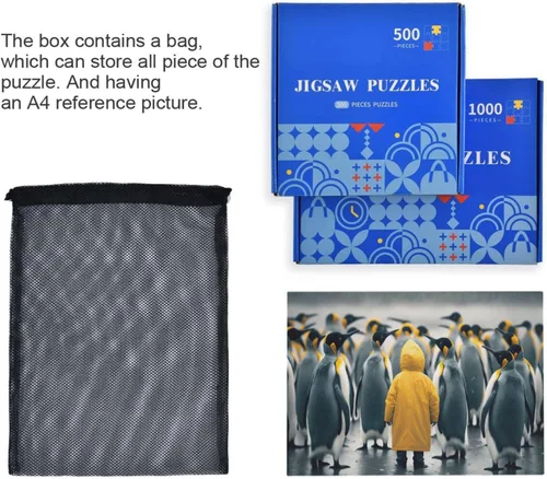 Miniatura 7 de Rompecabezas de pingüinos, material compuesto de madera de papel Zcon bolsa de almacenamiento e imagen de referencia fácil de resolver 500/1000