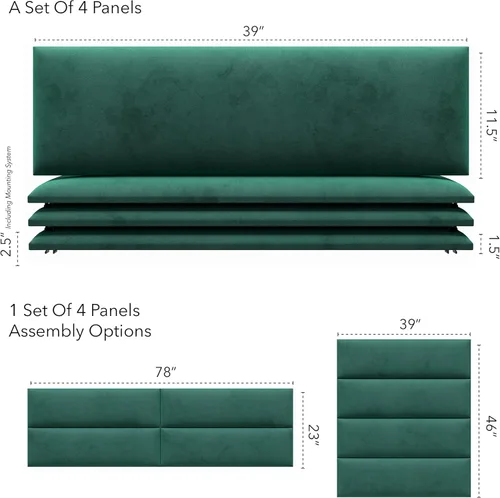 Miniatura 3 de Vant - Paneles tapizados para pared - Cabeceros montados en la pared tamaño King/California King - Terciopelo verde esmeralda - Twin/King - Juego