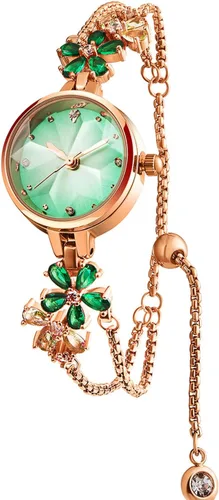 Miniatura 14 de TIME100 Reloj de pulsera para mujer, de cuarzo, con esfera verde, bisel con cristales en el movimiento, correa de pulsera con diamantes, resistente