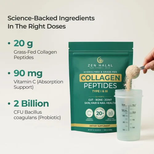 Miniatura 4 de Colágeno en polvo con vitamina C y probiótico (0.71 onzas de proteína) Péptidos de colágeno halal alimentados con pasto puro para mujeres, sin sabor