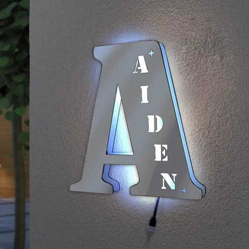Miniatura 3 de Luz de espejo con nombre de letra, luz LED personalizada del alfabeto, letrero de letras iluminadas, luz nocturna para decoración de pared, espejo