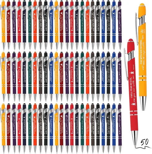 Miniatura 8 de Fuutreo V 50 bolígrafos cristianos de regalo a granel con versículos bíblicos inspiradores, pantalla táctil, escritura positiva, bolígrafos de metal