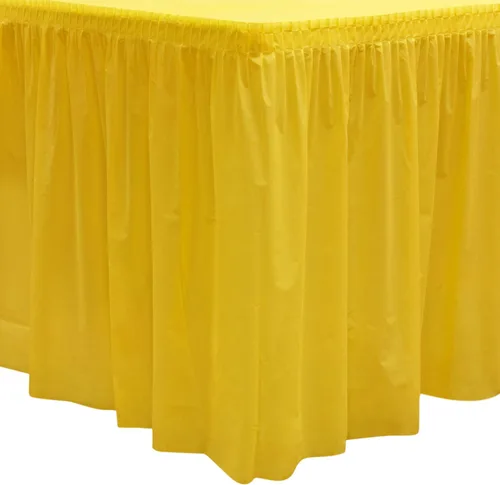 Miniatura 16 de Party Essentials Falda de mesa de plástico desechable resistente, 1 unidad, 29 pulgadas de ancho x 14 pies (168 pulgadas) de largo, amarillo