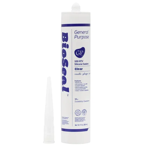 Clear BioSeal - Sellador de silicona 100% de uso general, impermeable y sin olor, cartucho de 10.1 onzas, transparente, (paquete de 1)