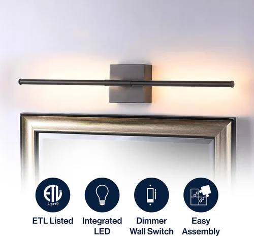Miniatura 4 de JONATHAN Y Aplique de pared LED integrado moderno regulable negro de 28 pulgadas, luz de tocador de metal para espejo de baño, dormitorio, pasillo