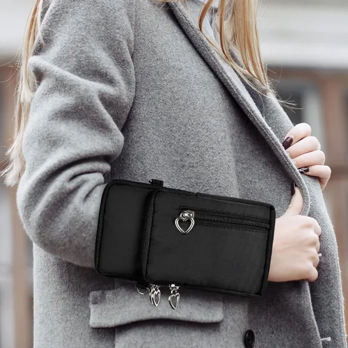 Miniatura 3 de Bolso cruzado de nailon para mujer para viaje, bolso de hombro para teléfono celular con pulsera, brazalete deportivo, cartera para teléfono Negro