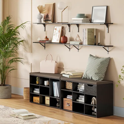 Miniatura 2 de DINZI LVJ Banco para zapatos, organizador de zapatos de 9 compartimentos para entrada, banco de almacenamiento con cojín, estante para zapatos