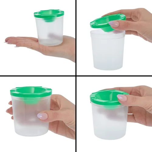 Miniatura 4 de Juvale Paquete de 12 vasos de pintura antiderrames con tapas para niños, suministros de arte y manualidades para aulas (4 colores, 3 x 3 pulgadas)