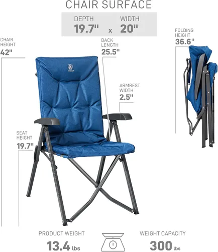 Miniatura 3 de EVER ADVANCED Silla de camping plegable acolchada de 4 posiciones, reclinable ajustable con respaldo alto, portátil para adultos, capacidad