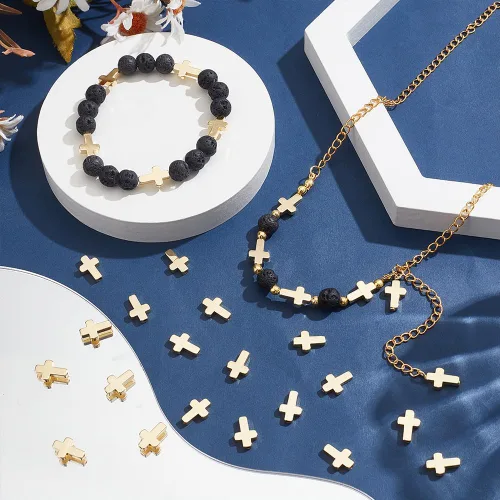 Miniatura 4 de 30 piezas de cuentas cruzadas de oro de 18 quilates con curcifijo, colgantes sueltos para hacer joyas, suministros de accesorios, pulseras