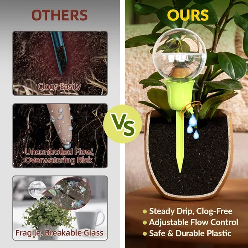 Miniatura 4 de NiHome 2 piezas de globos de riego automático para plantas de interior y exterior, bombillas de riego por goteo automático ajustables con estacas