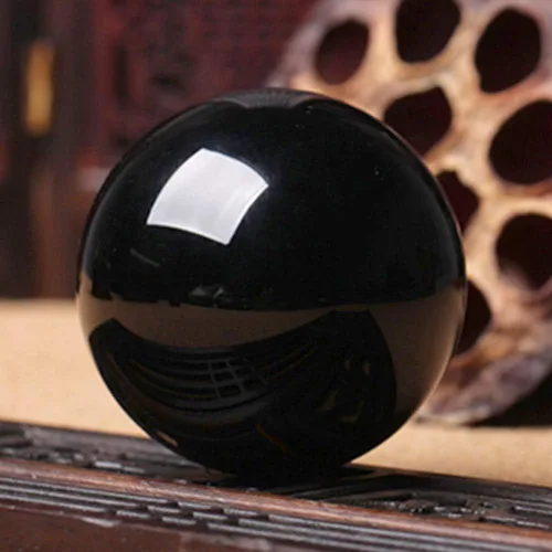 Miniatura 3 de HOMELEX Bola de cristal de obsidiana mágica negra con soporte de madera para meditación, curación de cristales, esfera de adivinación, decoración