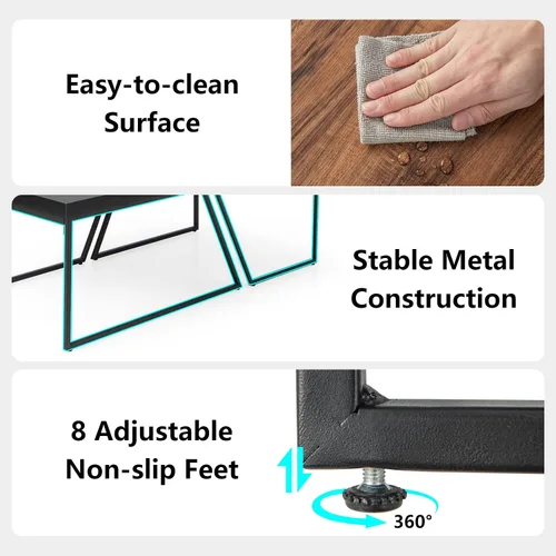 Miniatura 6 de Giantex Juego de 2 mesas auxiliares apilables de color negro y marrón con patas de metal con recubrimiento en polvo, mesa anidable trapezoidal