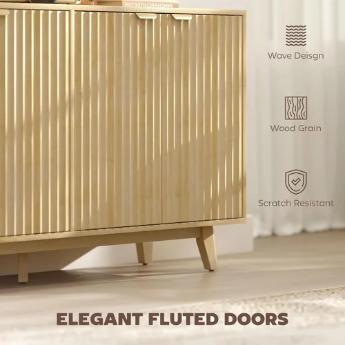 Miniatura 4 de HOMCOM Armario de buffet con aparador estriado, gabinete moderno de consola de 55 pulgadas con 4 puertas, 2 estantes ajustables y 5 patas de madera