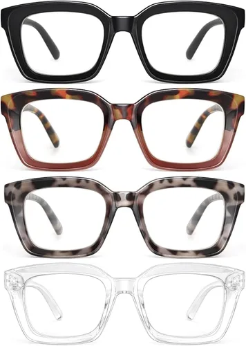 miyya Gafas de lectura elegantes para mujeres, Gafas de lectura, Lectores de luz azul de gran tamaño, Gafas de moda, Paquete de 4