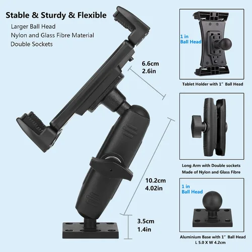Miniatura 3 de Soporte para tablet de automóvil, base de taladro resistente, soporte para tableta de camión, para iPad, Samsung Tab de 5 a 13 pulgadas, tableta