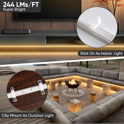 Miniatura 6 de Shine Decor Tira de luz LED súper brillante de 4000LM, Plug & Play de 120V sin controlador, cableado fácil, sin parpadeo, resistente a la intemperie