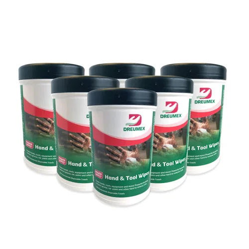 Dreumex Toallitas eléctricas, toallitas de limpieza resistentes para manos y herramientas, toallas desechables multiusos grandes, paquete de 6 botes