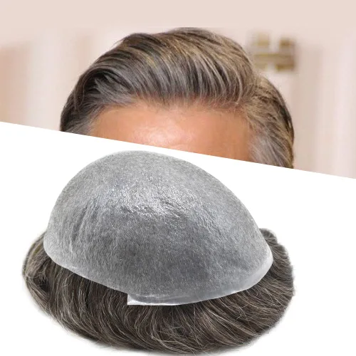 Miniatura 50 de Toupee Hair for Men Hair Piece 0.002 in Ultra Thin Skin Mens Toupee Sistema de reemplazo de cabello humano para hombres, prótesis capilar