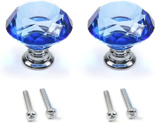 Bettomshin Pomos de plástico de cristal para armario, cajones, armario, tocador, estantería, armario, armario, color azul, 2 unidades