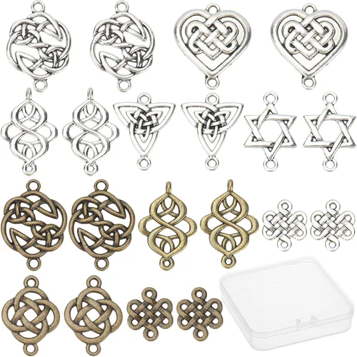 Miniatura 9 de SUNNYCLUE 60 piezas de dijes de conexión de nudo celta, plata antigua, irlandesa, flor wicca, buena suerte, triángulo, corazón, amor, nudos