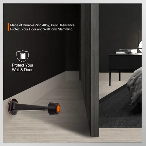 Miniatura 5 de Paquete de 6 topes rígidos sólidos para puerta, protectores de pared resistentes con puntas de goma suave, bronce aceitado Bronce frotado con aceite