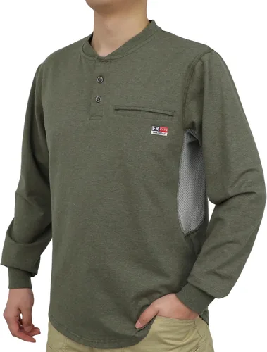 Miniatura 16 de BOCOMAL Camisas FR para verano, transpirable, diseño ventilado, 6 onzas, jaspeado, camiseta de manga larga, Henley, resistente al fuego, camisa