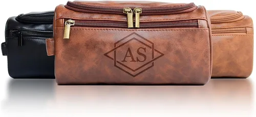 Miniatura 10 de Xpanrous Neceser personalizado para hombre – Kit de piel sintética grabada con nombre o iniciales personalizados, bolsa de afeitar de viaje hecha a
