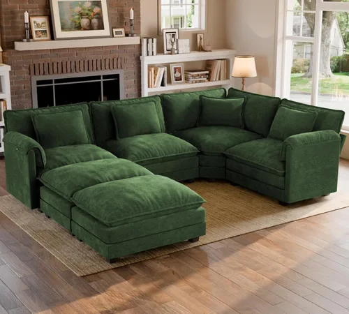 Miniatura 41 de ELUCHANG Sofá modular de gran tamaño de 79 pulgadas, cómodo sofá en forma de nube para sala de estar, sofá en forma de L con otomana, sofá de Negro
