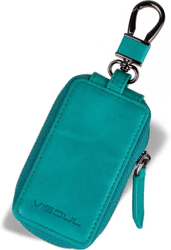 Miniatura 8 de VISOUL Leather Car Key Fob Case Holder for Men and Women, Zipper Keychain Protector Cover with Metal Hook for House Keys