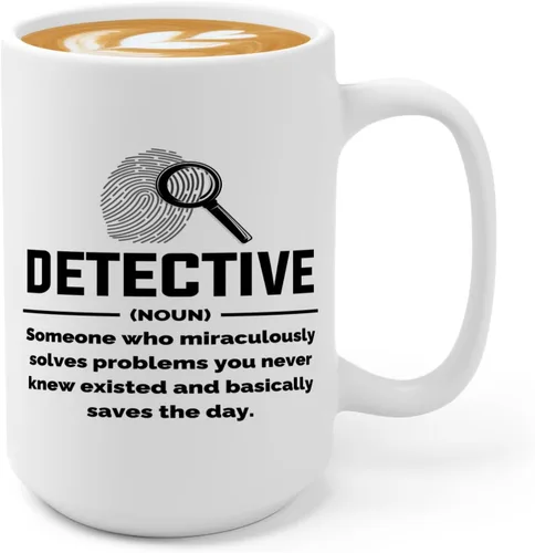 Taza de café detective de 15 onzas, color blanco, Detective Def, oficial de policía, policía, patrulla, detective, policía, policía, policía,