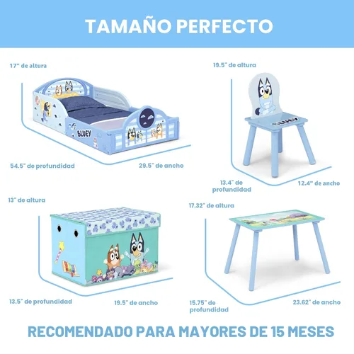 Miniatura 6 de Delta Children - Juego Bluey de 4 piezas para habitación en una caja para niños pequeños – Incluye cama para dormir y jugar, mesa, 1 silla y caja