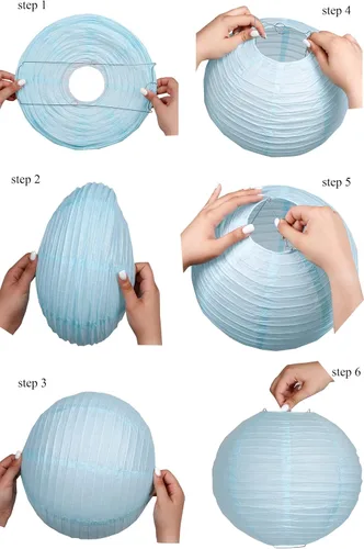 Miniatura 5 de Paquete de 3 linternas redondas de papel para decoración de boda y fiesta de cumpleaños (azul bebé, 4 pulgadas/3.9 in)