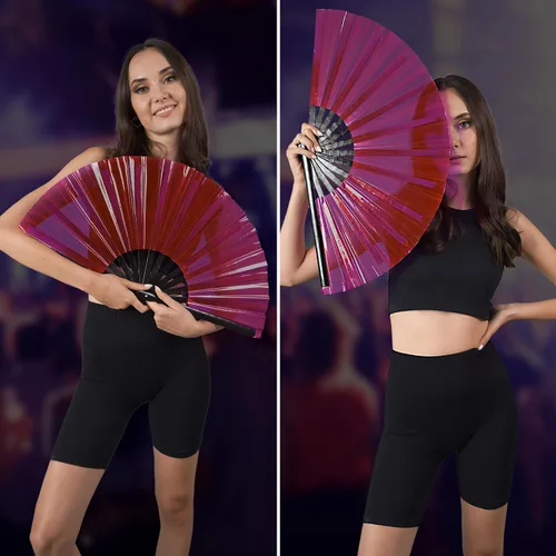 Miniatura 65 de SoJourner Bags Rave Fan – Ventilador plegable grande – Ventilador de mano Clack para raves, Halloween, Burlesque, trajes de arcoíris para mujeres
