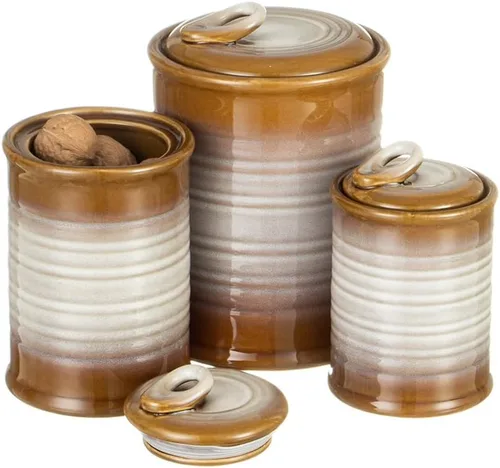 Miniatura 15 de Juegos de tarros de almacenamiento de alimentos de cerámica Nihow: recipiente con tapa de cerámica hermética para Marrón