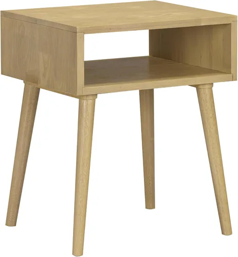 Miniatura 17 de NTC Mesita de noche Lux de roble macizo con cajón, mesa auxiliar moderna de mediados de siglo, muebles de noche, mesa auxiliar, fácil montaje, negro