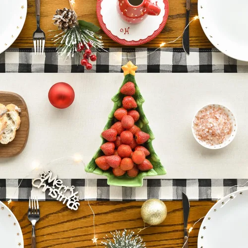 Miniatura 4 de Artoid Mode Acuarela a Cuadros Buffalo Árboles de Navidad Feliz Navidad Camino de Mesa, Decoración de Mesa de Cocina y Comedor de Temporada