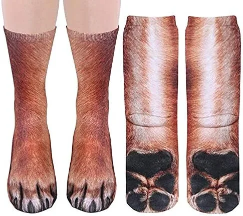 Miniatura 4 de ATROPOS 3 pares de calcetines de pata de animal, calcetines unisex impresos en 3D, calcetines novedosos con patas de animales para hombres, mujeres