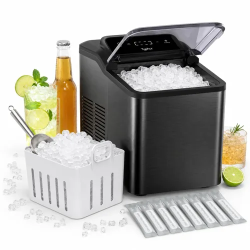 Miniatura 9 de Typhur Máquina de hielo de pepita rápida con bomba de autolimpieza, máquina de hielo de guijarros triturados de 35 libras/24 horas con hielo