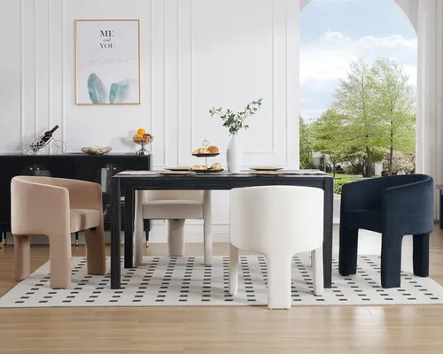 Miniatura 7 de HNY Juego de 3 sillas de comedor estilo barril modernas de mediados de siglo, sillas laterales de acento tapizadas en terciopelo con brazos, cómodas