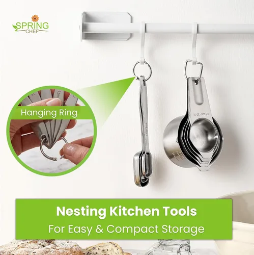 Miniatura 6 de Spring Chef Stainless Steel Measuring Cups and Spoons Set of 10, Nesting Kitchen Metal Measuring Cups and Spoons Set for Dry and Liquid Ingredients